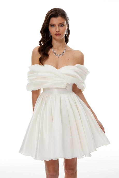 Filippa Mini Dress White Off Shoulder Ruched