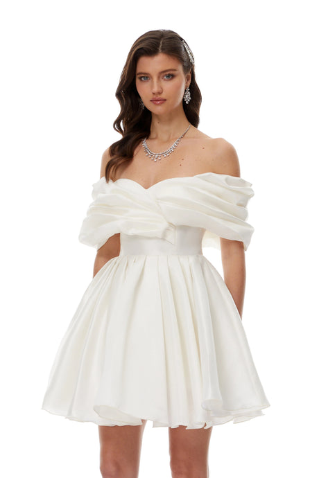 Filippa Mini Dress White Off Shoulder Ruched