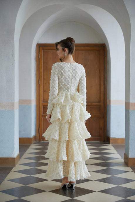 Letizia Maxi Dress Neutral Tiered Floral Lace