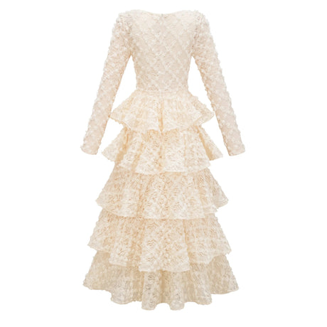 Letizia Maxi Dress Neutral Tiered Floral Lace