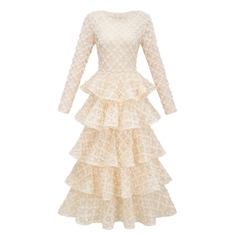 Letizia Maxi Dress Neutral Tiered Floral Lace
