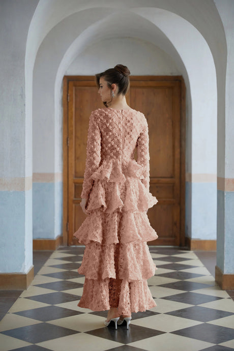 Vera Maxi Dress Pink Tiered Floral Lace