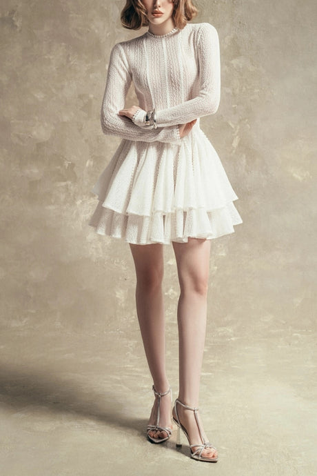 Elena Mini Dress White Layered Design Puff