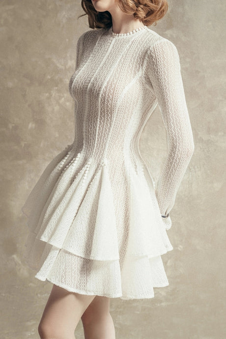 Elena Mini Dress White Layered Design Puff