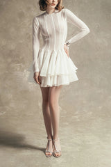 Hallie White Layered Design Puff Mini Dress