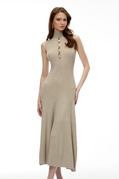 Iside Maxi Dress Gold Beaded Knit