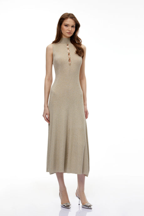 Iside Maxi Dress Gold Beaded Knit