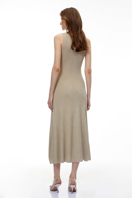 Iside Maxi Dress Gold Beaded Knit