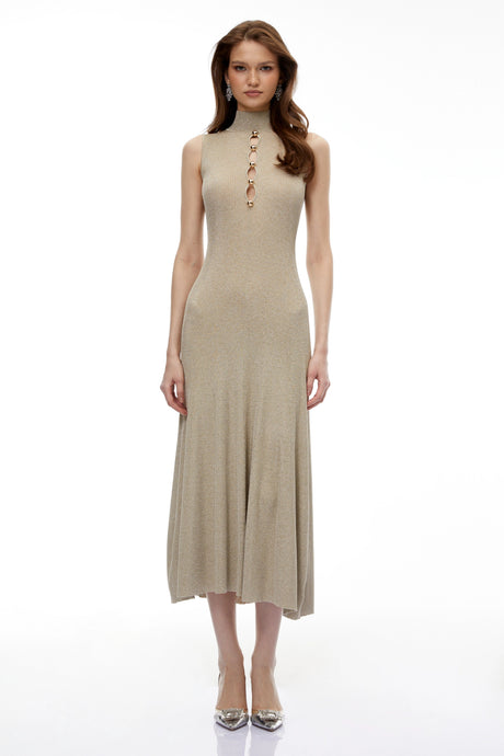 Iside Maxi Dress Gold Beaded Knit