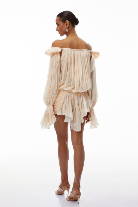 Gilda Mini Dress Neutrals Pleated Ruffled