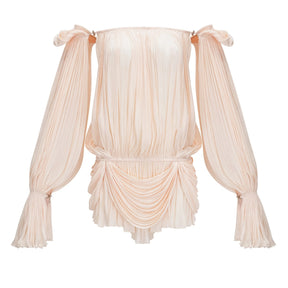 Halvard Neutrals Pleated Ruffled Mini Dress