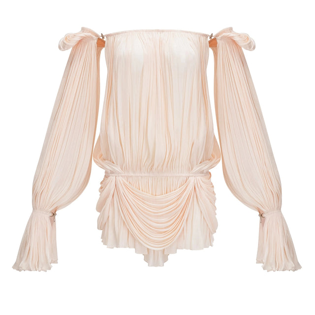 Halvard Neutrals Pleated Ruffled Mini Dress