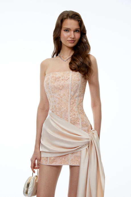 Haley Mini Dress Pink Off Shoulder Sequin Lace