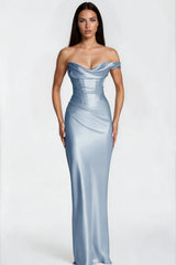 Hannah Blue One Shoulder Satin Maxi Dress