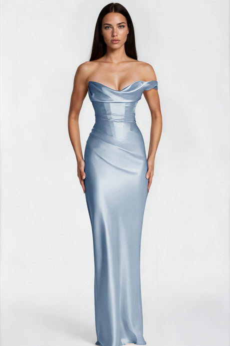 Kaylie Maxi Dress Blue One Shoulder Satin