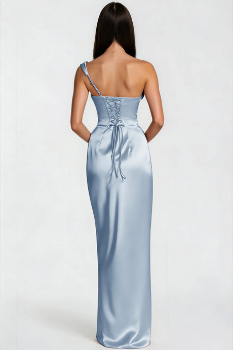 Kaylie Maxi Dress Blue One Shoulder Satin
