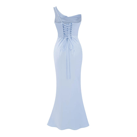 Kaylie Maxi Dress Blue One Shoulder Satin