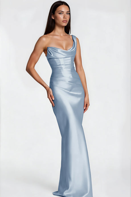 Kaylie Maxi Dress Blue One Shoulder Satin