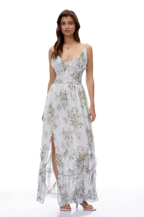 Lia Maxi Dress Green Floral V-Neck Sleeveless