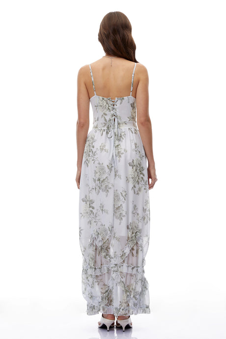 Lia Maxi Dress Green Floral V-Neck Sleeveless