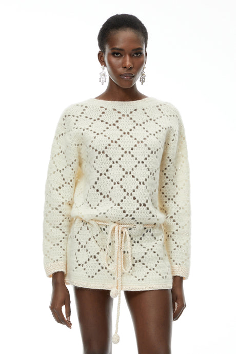 Emerson Mini Dress Cream White Open Back Knit