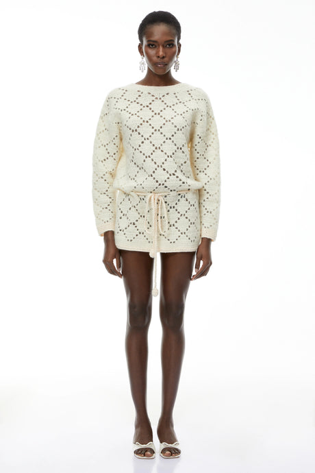 Emerson Mini Dress Cream White Open Back Knit
