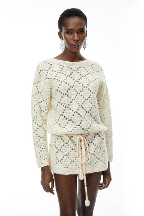 Emerson Mini Dress Cream White Open Back Knit