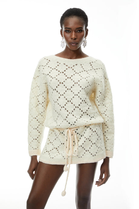 Emerson Mini Dress Cream White Open Back Knit