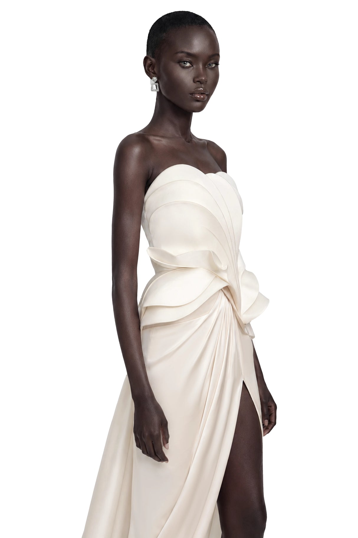 Harper White Off Shoulder Ruffled Maxi Dress with Slit