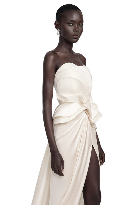 Cherish Maxi Dress White Off Shoulder Ruffled with Slit