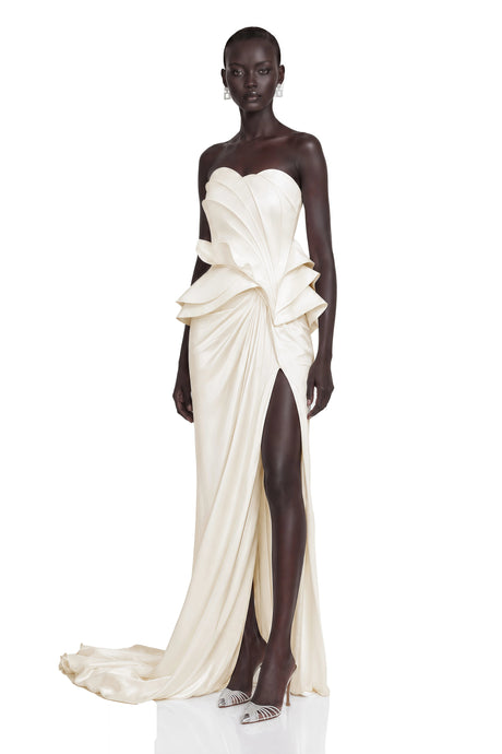 Cherish Maxi Dress White Off Shoulder Ruffled with Slit