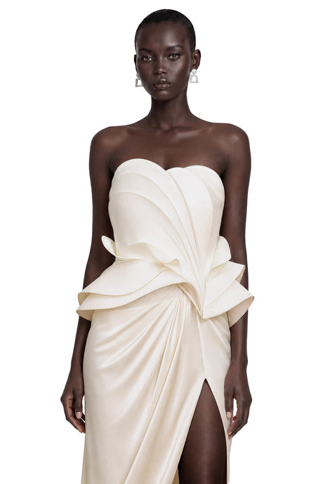Cherish Maxi Dress White Off Shoulder Ruffled with Slit