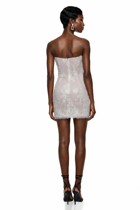 Assuntina Mini Dress Neutrals Embellished Floral Lace