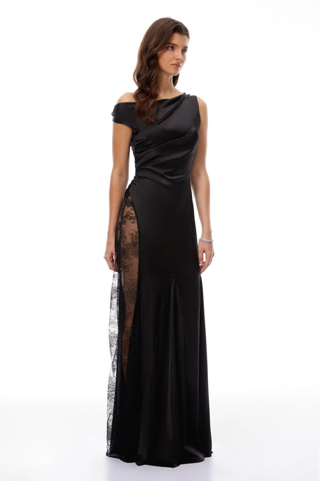 Kenzie Maxi Dress Black Lace Panel Satin
