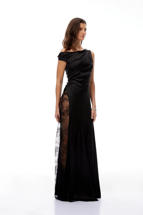 Kenzie Maxi Dress Black Lace Panel Satin