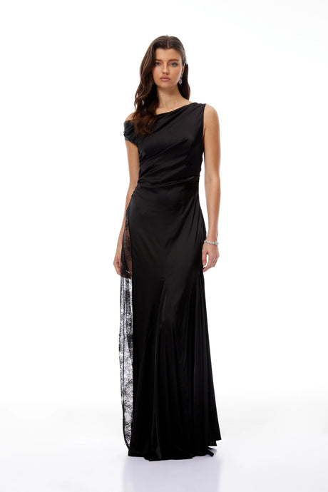 Kenzie Maxi Dress Black Lace Panel Satin