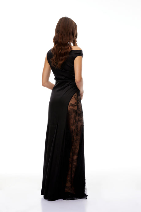 Kenzie Maxi Dress Black Lace Panel Satin