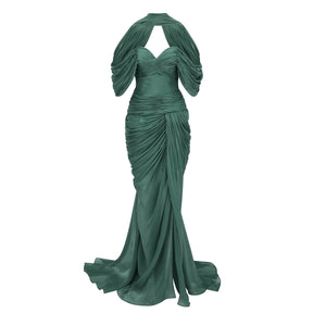 Hazel Green Asymmetrical Draped Maxi Dress