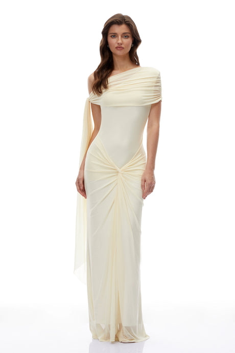 Vincenzina Maxi Dress Yellow One Shoulder Asymmetrical