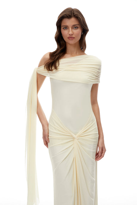 Vincenzina Maxi Dress Yellow One Shoulder Asymmetrical