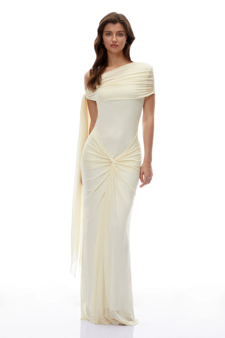 Vincenzina Maxi Dress Yellow One Shoulder Asymmetrical