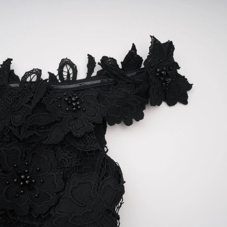 Sofia Maxi Dress Black Beaded Lace with 3D Florals