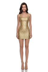 Hecate Gold Halterneck Bodycon Mini Dress