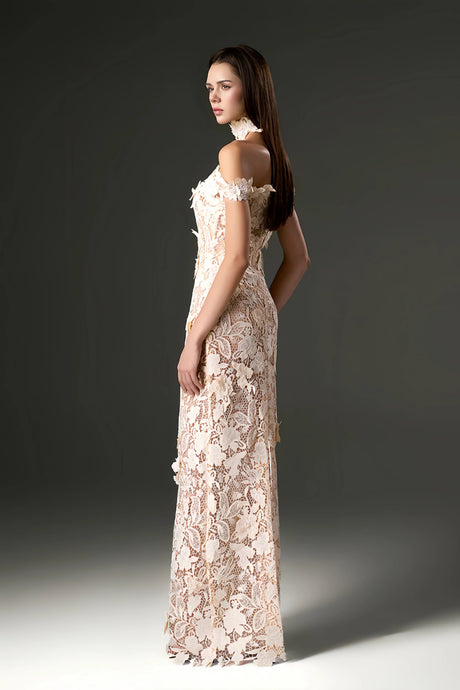 Rhea Maxi Dress White Beaded Lace with 3D Florals