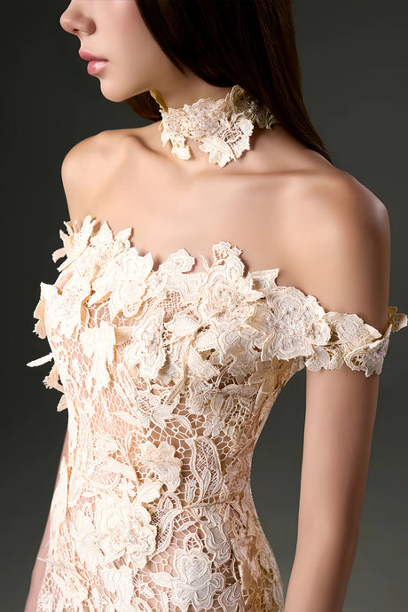 Rhea Maxi Dress White Beaded Lace with 3D Florals