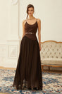 Hedda Brown Chiffon Panel Suede Maxi Dress