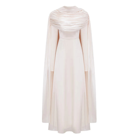 Makayla Maxi Dress Cream Glossy Ruched Cape
