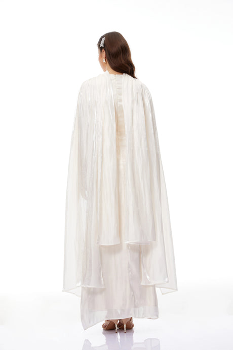 Makayla Maxi Dress Cream Glossy Ruched Cape