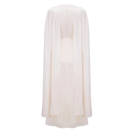 Makayla Maxi Dress Cream Glossy Ruched Cape
