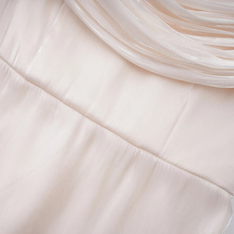 Makayla Maxi Dress Cream Glossy Ruched Cape